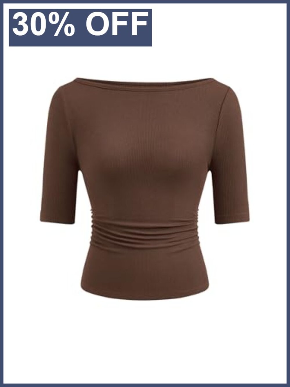 Womens Boat Neck Short Sleeve Ribbed Knit Slim Fit Crop Top Basic Tee